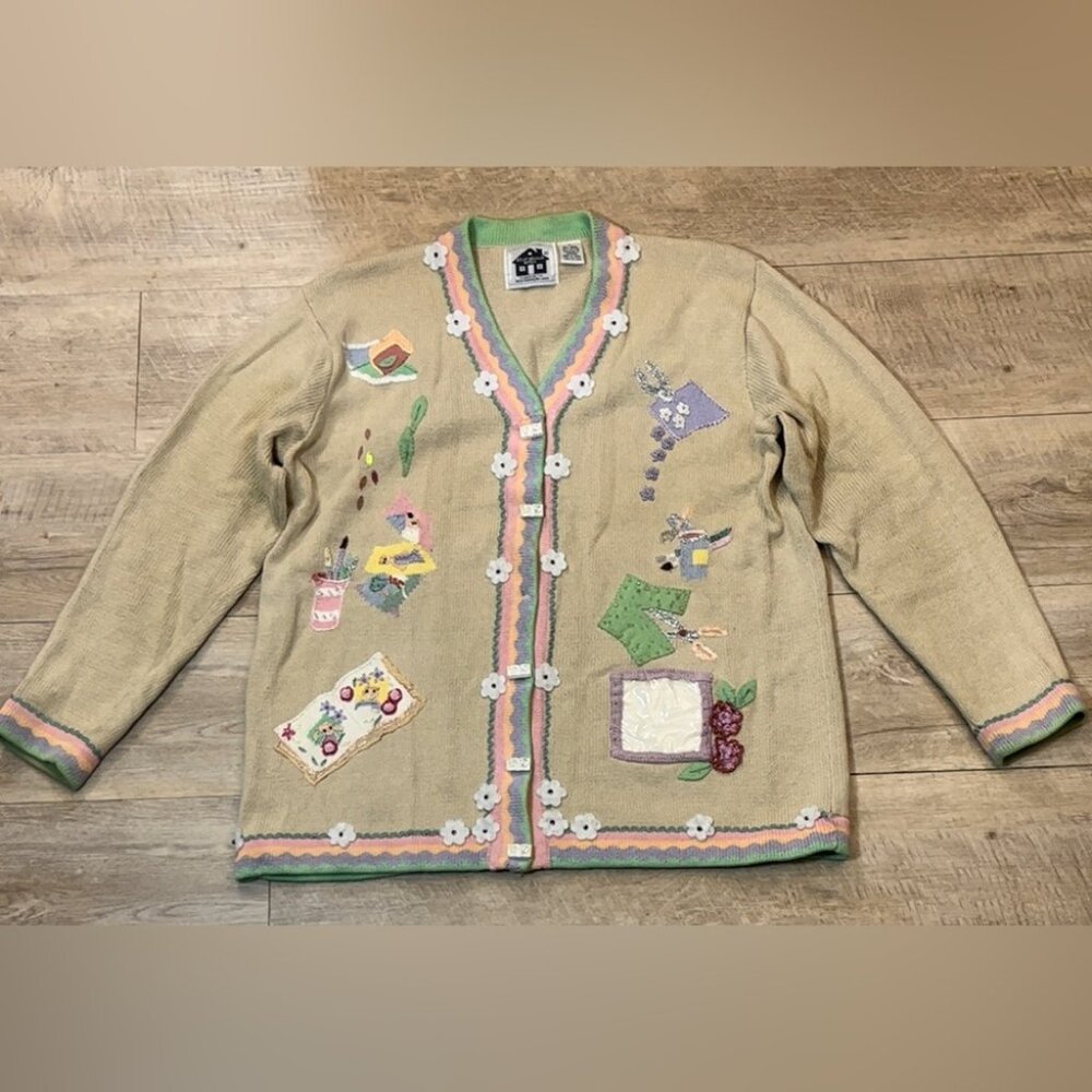 Storybook Knits Women’s Making Memories Scrapbooking Motif Cardigan L